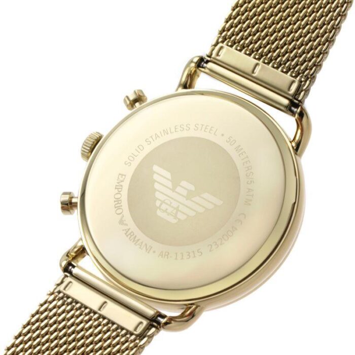 Emporio Armani Aviator Chronograph Quartz Beige Dial Gold Mesh Bracelet Watch For Men - AR11315 - Image 3